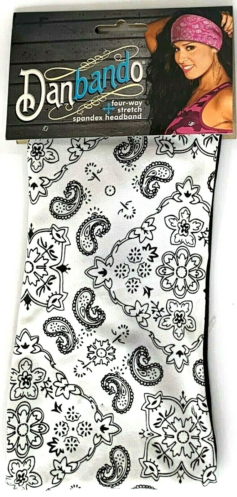 WHITE PAISLEY SPANDEX DANBANDO YOGA HEADBAND BANDANNA SWEATBAND BIKER HEAD WRAP