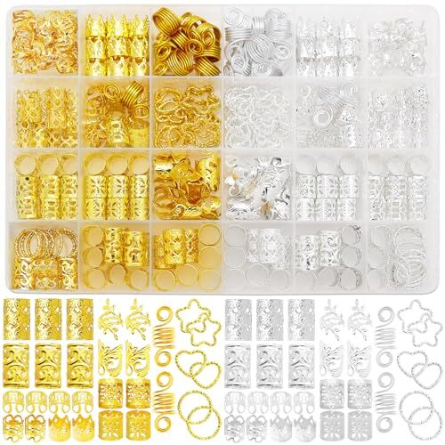 Fscwlmon 260 Pcs Hair Jewelry for Braids,Hair Beads Accessories Gold N Silver