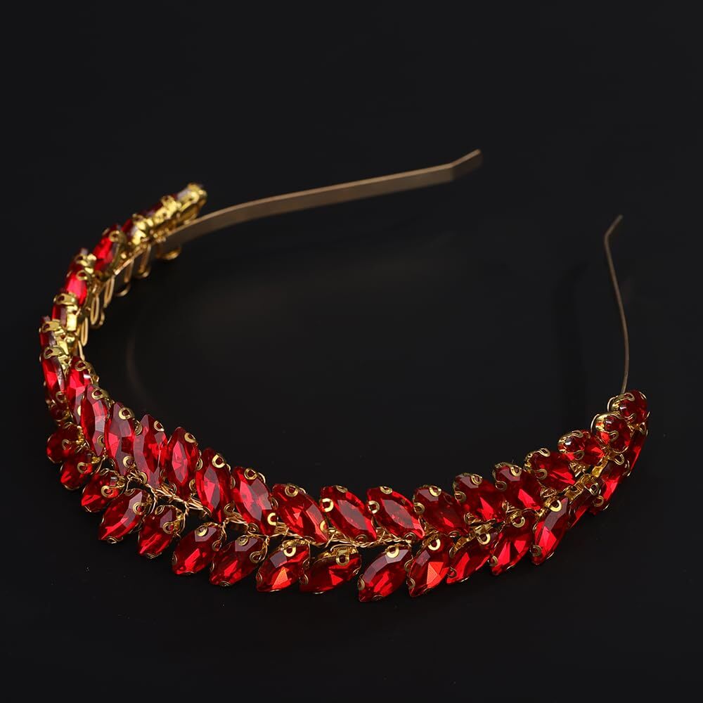 Red Teardrop Rhinestone Crystal Headband Simple Wedding Hair Accessories
