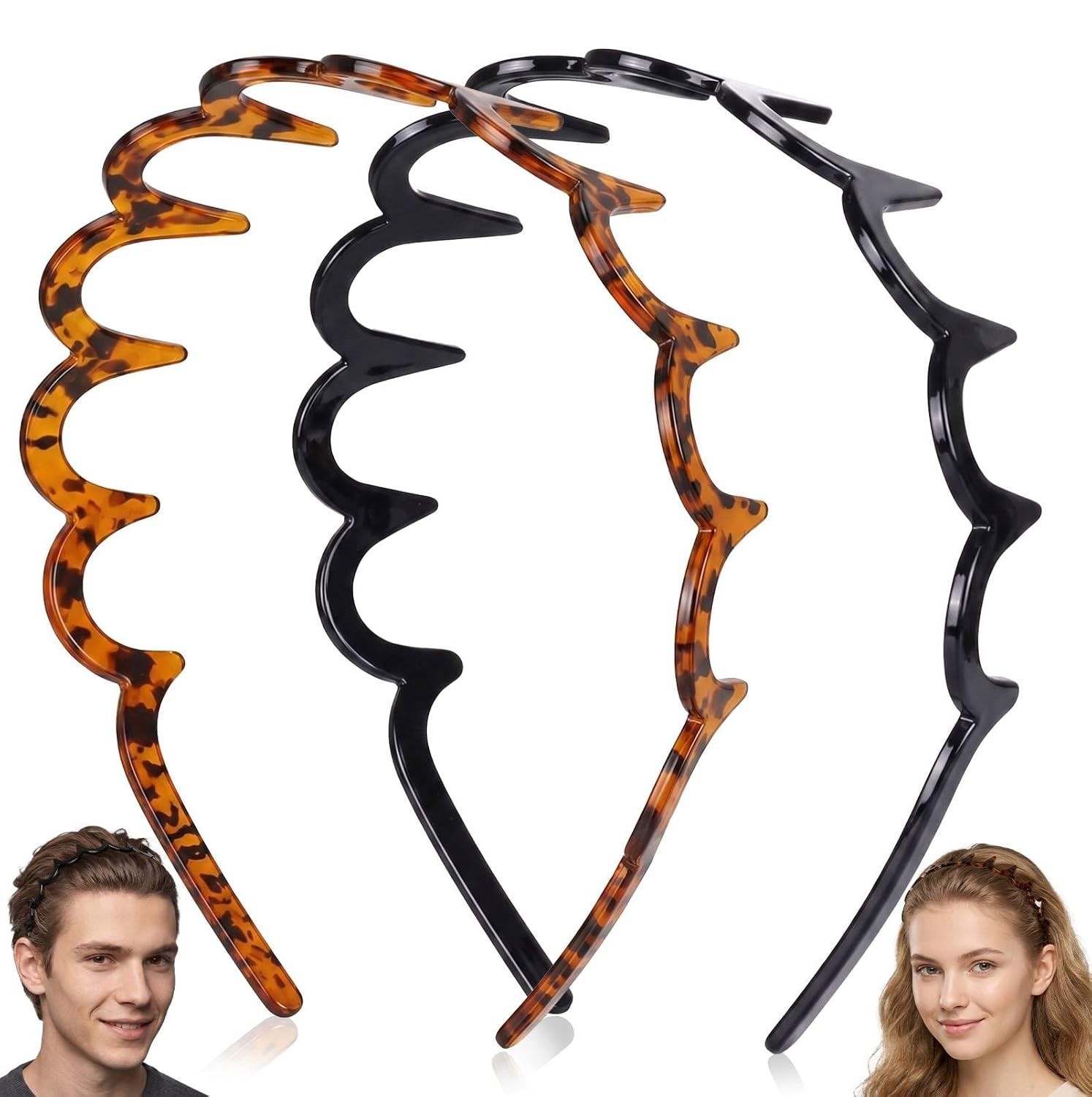 2PCS Zig Zag Headbands Non Slip Wavy Comb Hair Bands for Women