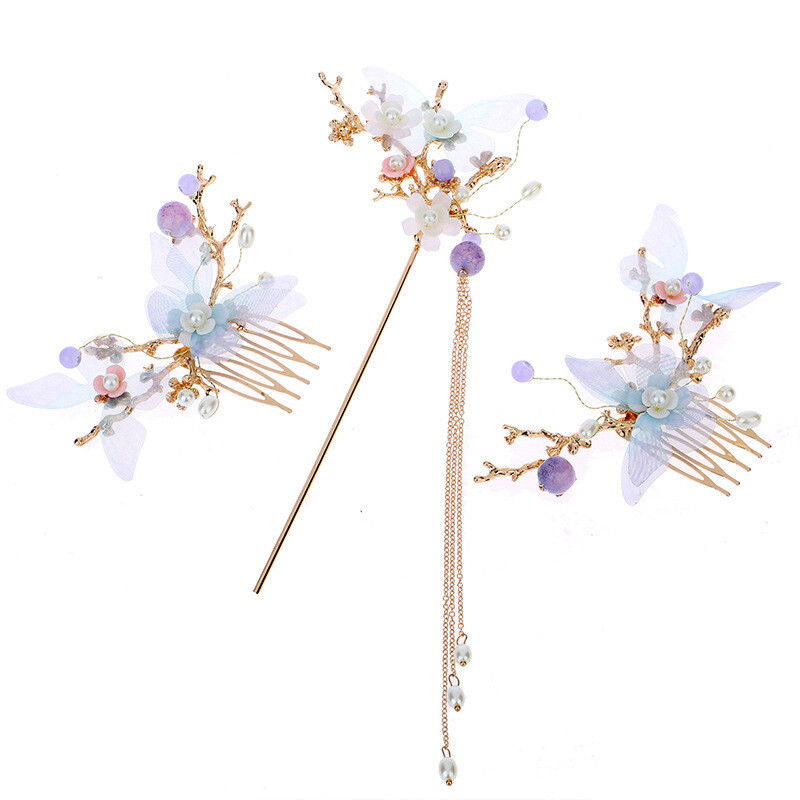 Handmade Chinese Hairpin Set Hair Comb Hair Stick Earring Hanfu Accessory Decor