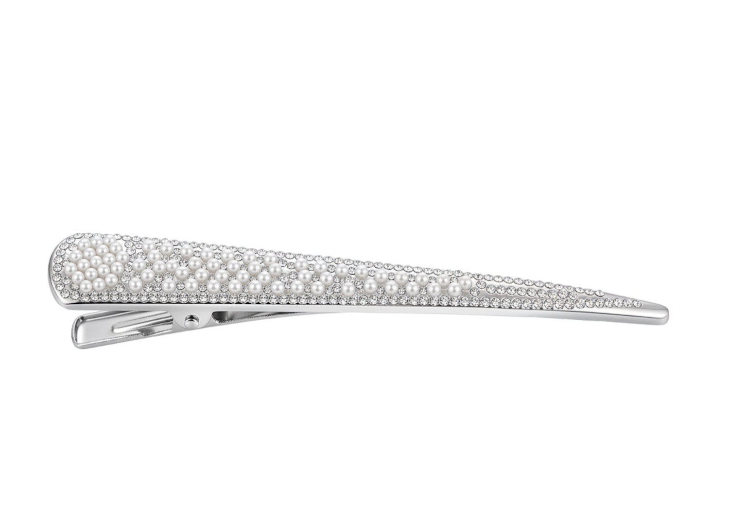 Rhinestone & Pearl Alligator Hair Clip Barrette – Silver or Gold, Wedding Prom