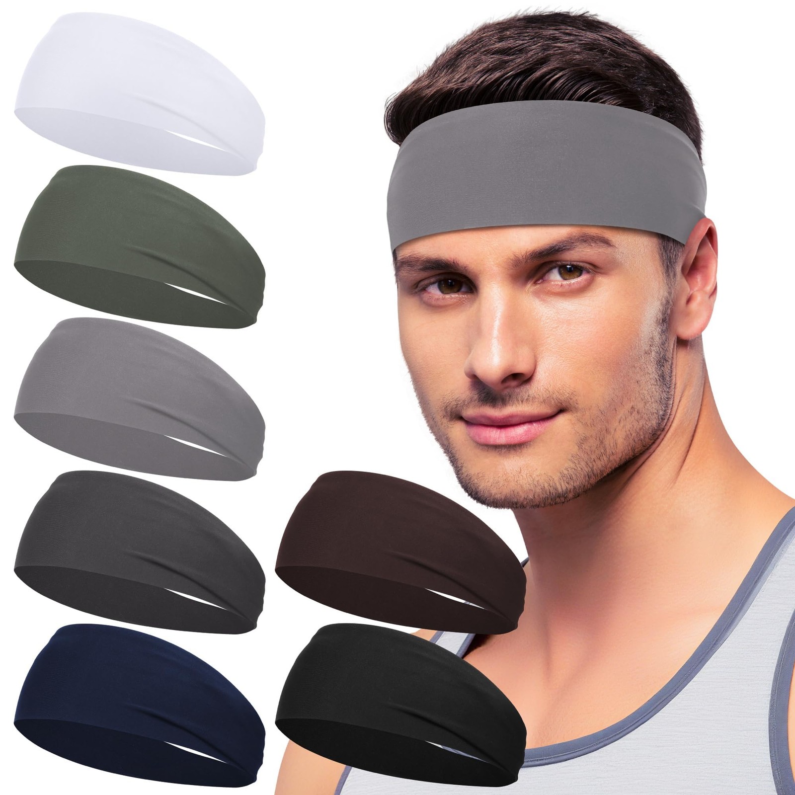Sport Headbands for Men 7 Pcs Sweat Absorbent Running Headband for Fitness W…