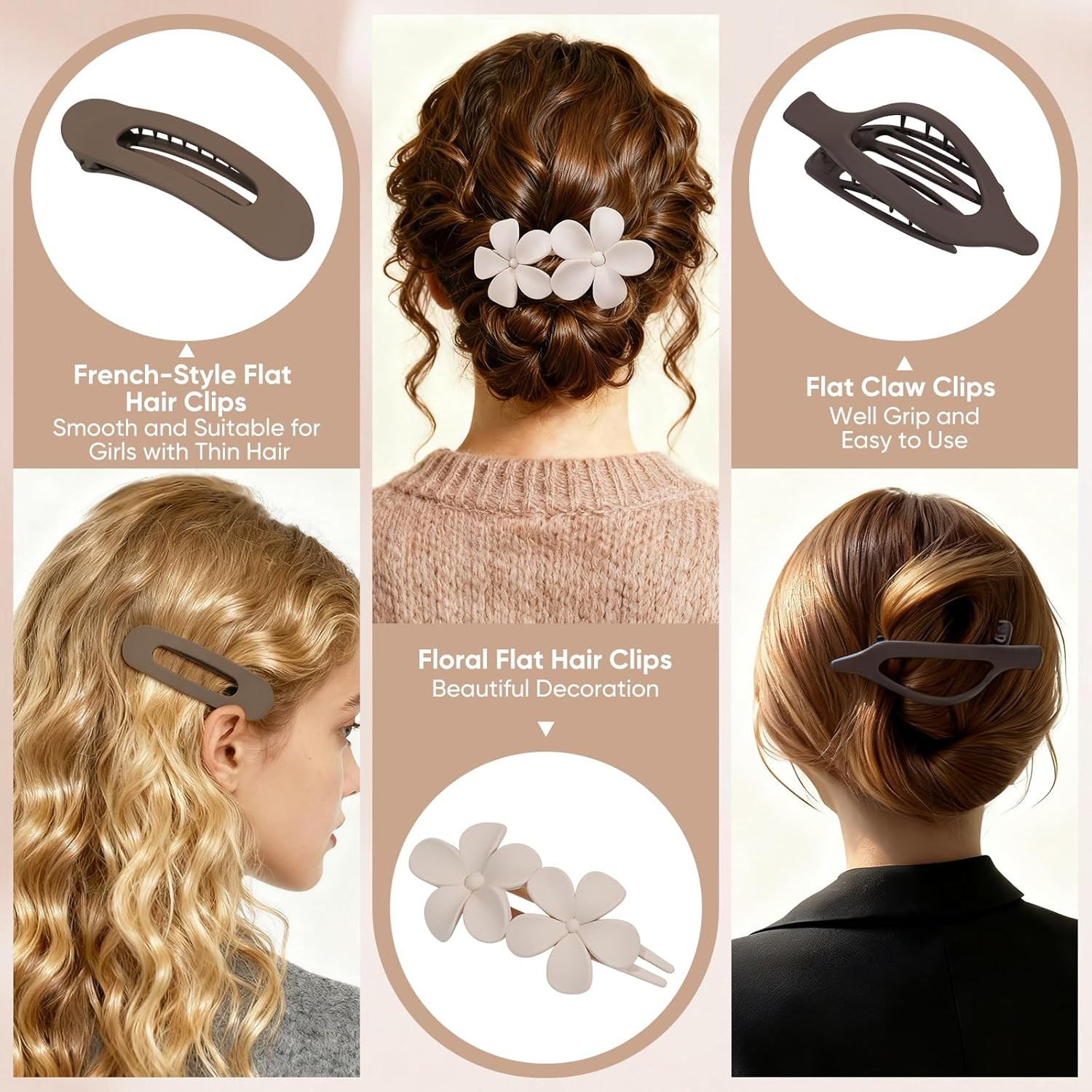 10 Pcs Flat Hair Clips for Women, 3 Styles Matte No Bump Claw Clips for Driving