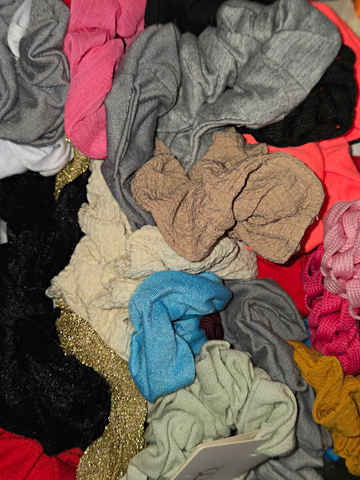 Multicolor Solid Fabric Hair Scrunchie Lot – Assorted Colorful Scrunchies 25pk
