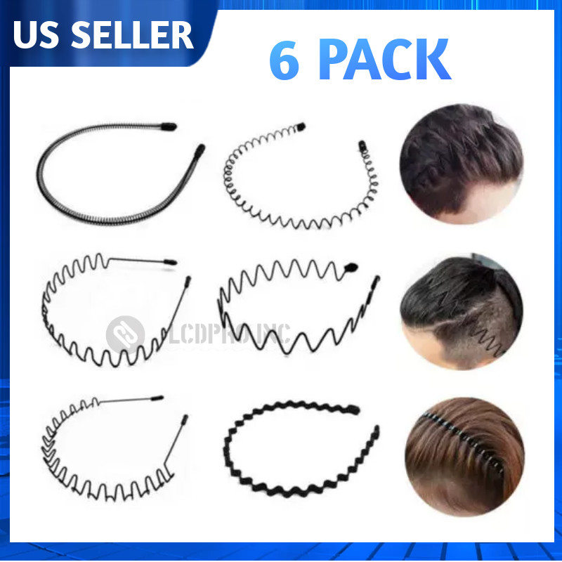 6 PCS Metal Hair Headband Wave Style Hoop Band Comb Sports Hairband Men Women