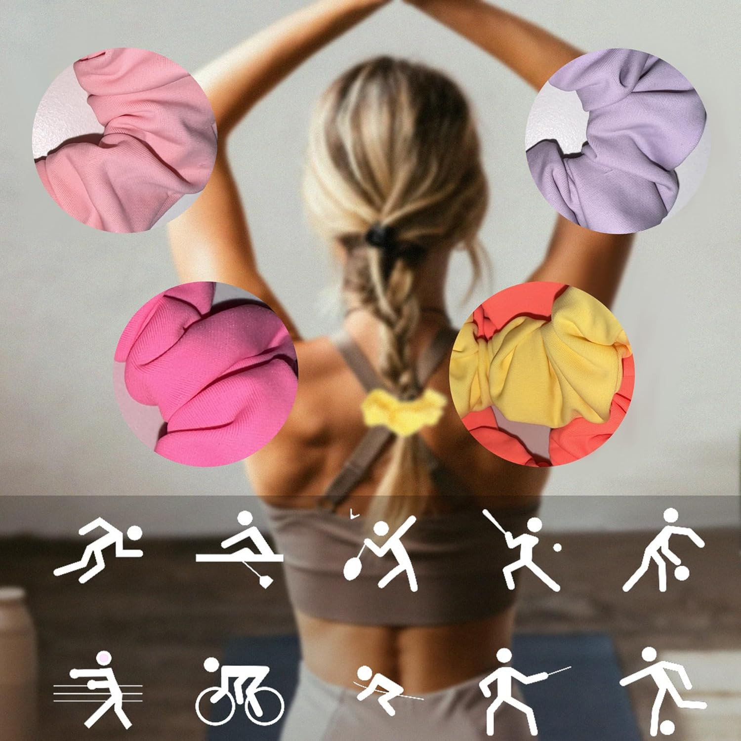 Waterproof Neon Scrunchies Gym Scrunchie – Water-Resistant Hair Ties Pool Scrunc