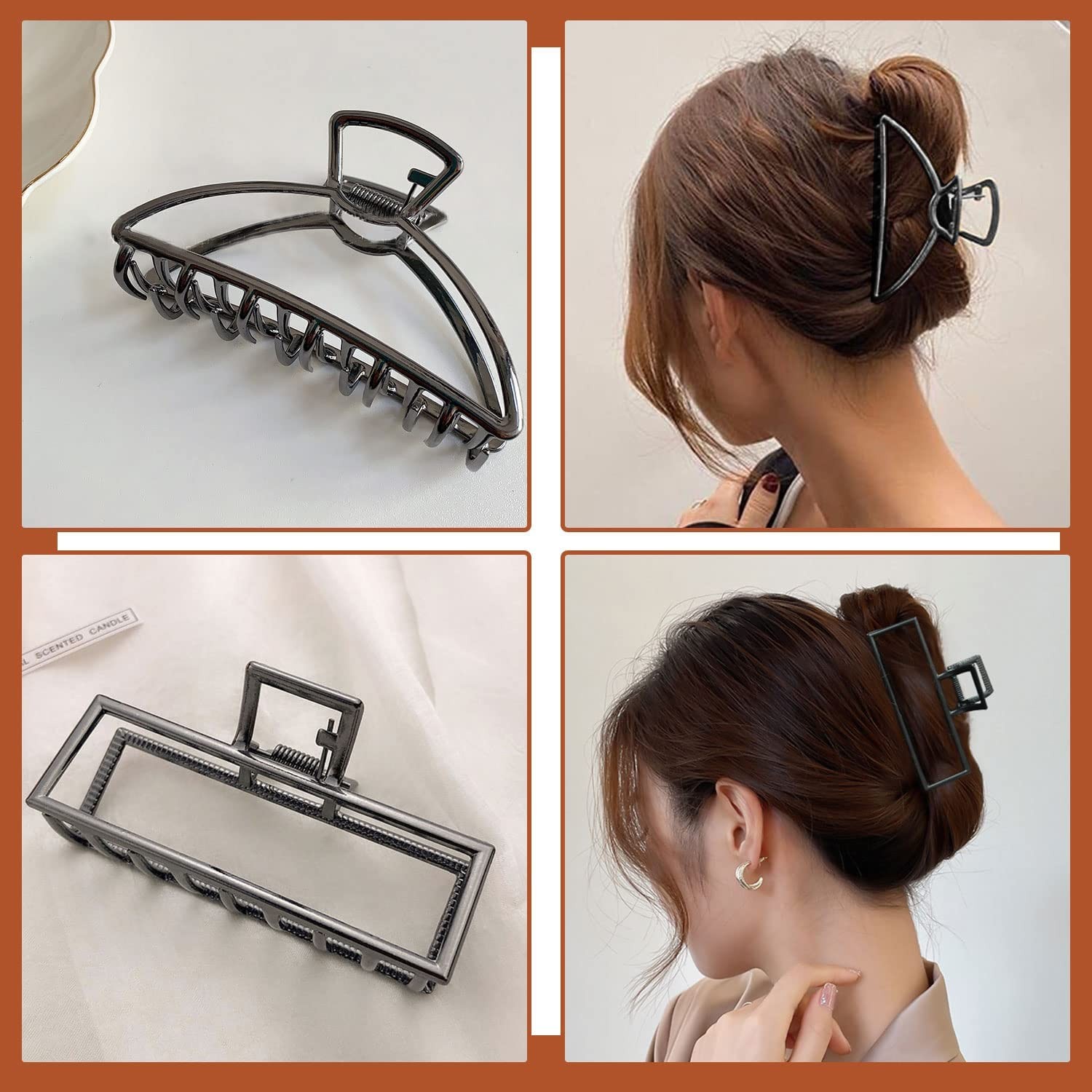 AIBEE Large Metal Hair Claw Clips, 2023 Stylish 1 Count (Pack of 4), Metallic
