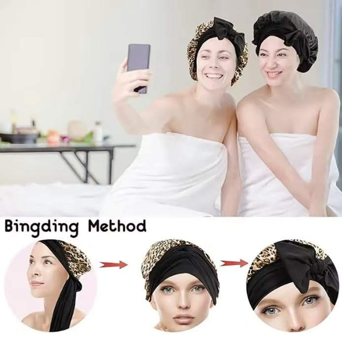3Pcs Satin Bonnet for Women,Tie Band Braids Silk Hat One Size-Medium, B