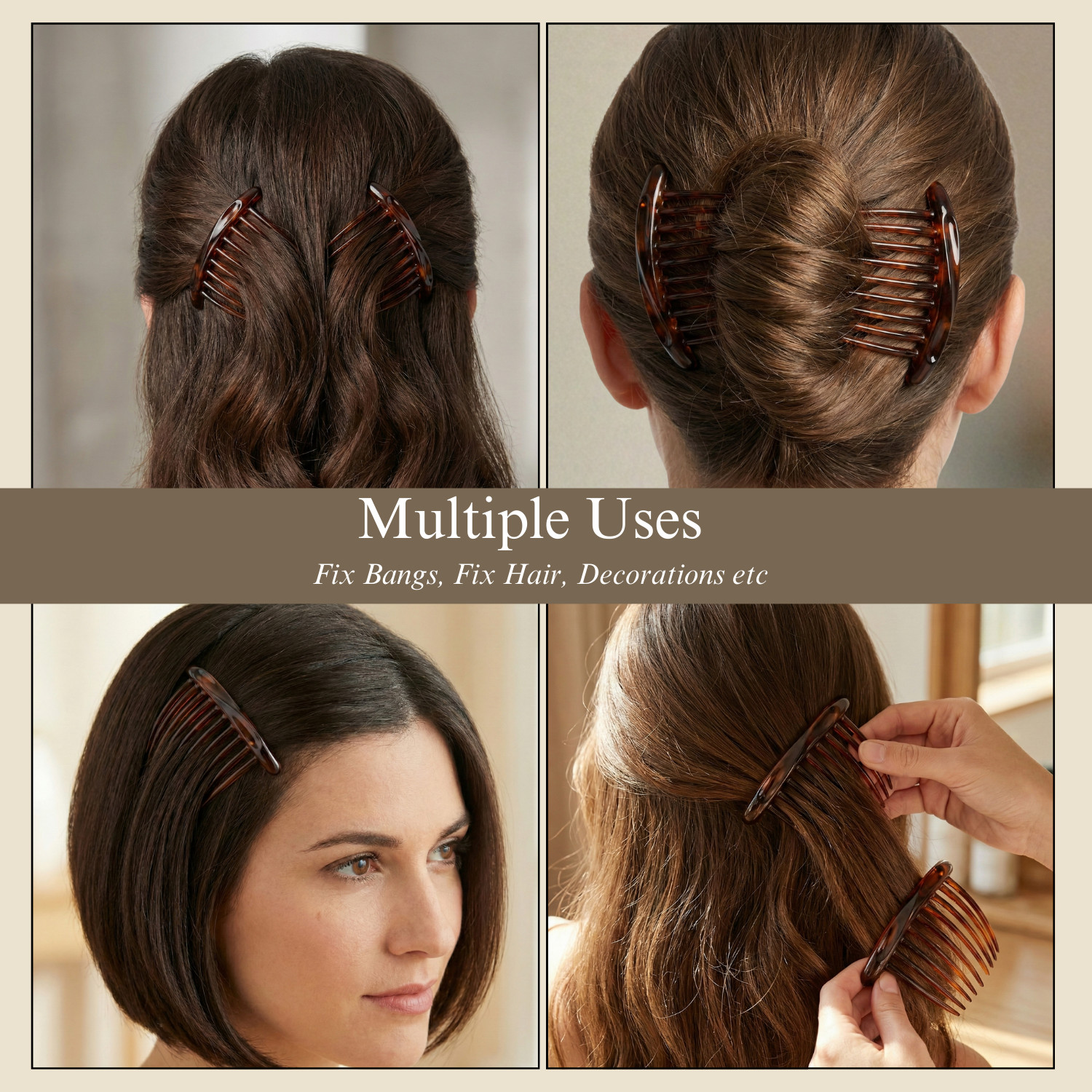 Parcelona Set of 2 French Side Combs Tortoise Shell Hair Slides Bun French Twist