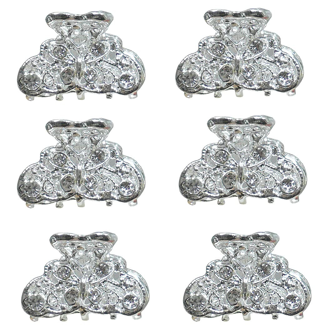 JCGY Set of 6 Mini Hair Claws Silvery White Trim Sparkly White Crystals Brida…