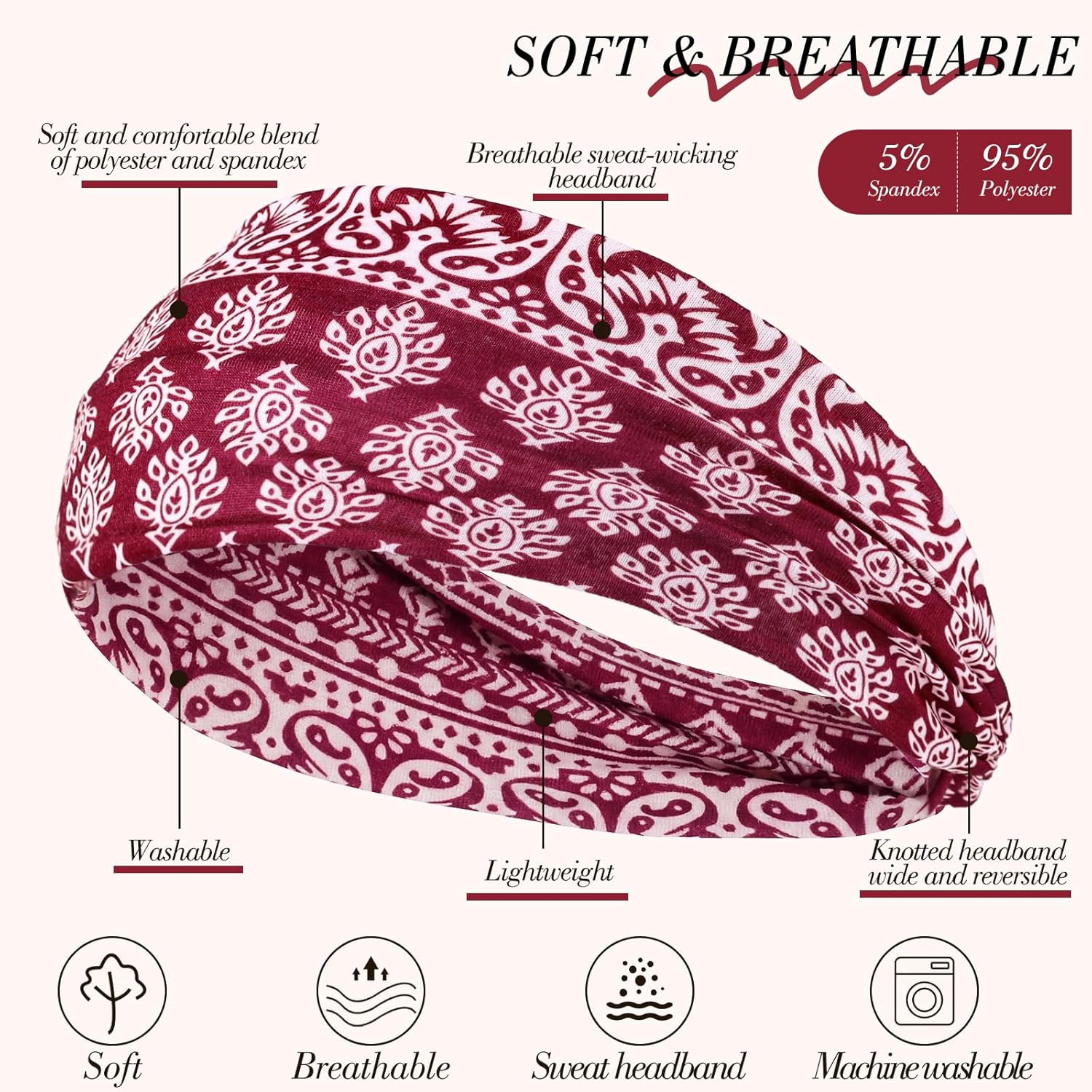 8 Pcs Boho Headbands for Women Wide Cloth Knotted Hair Bands | Elastic Fashion H