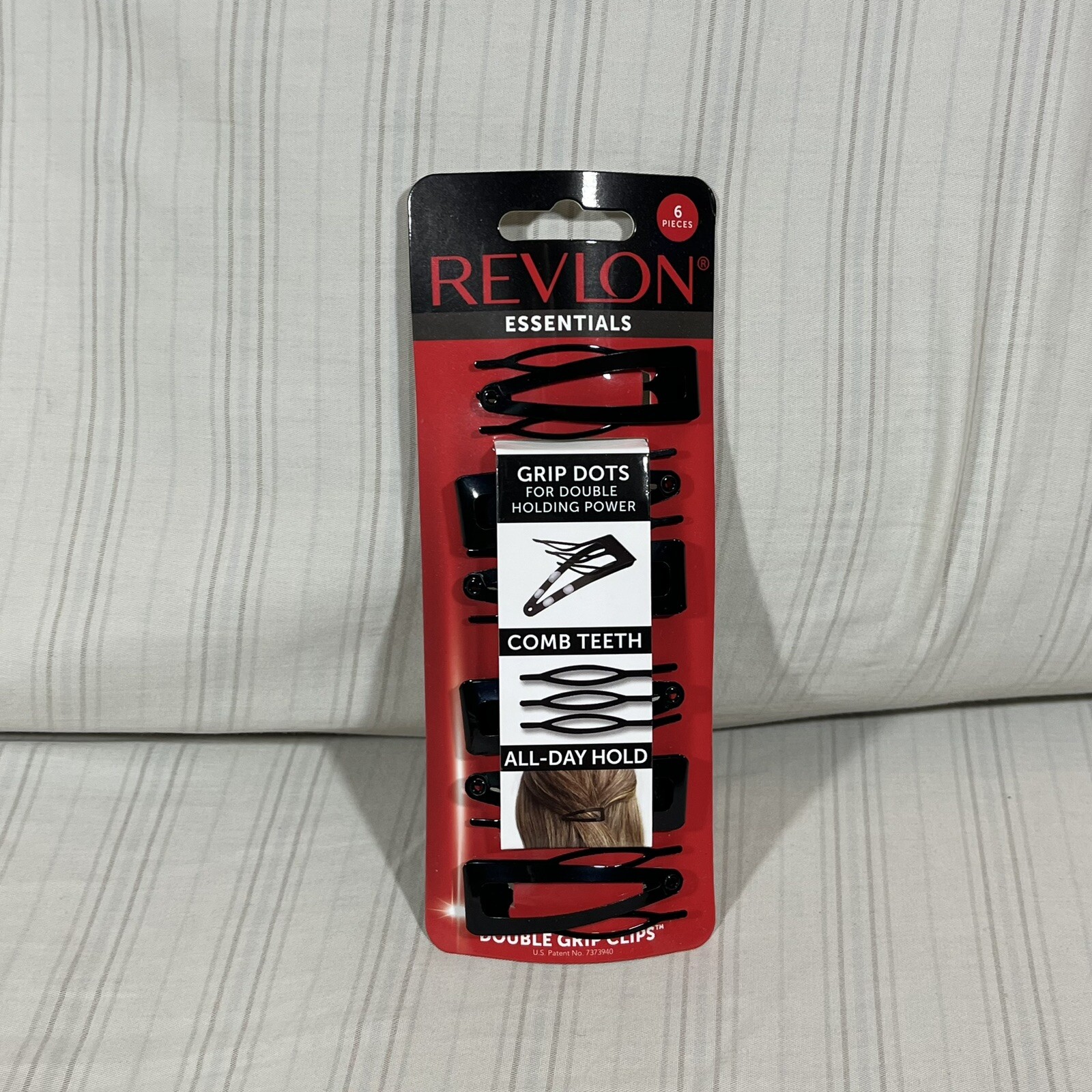 REVLON Double Grip Clips 6 Pieces BLACK RV5295 Comb Teeth Grip Dots Holding B1