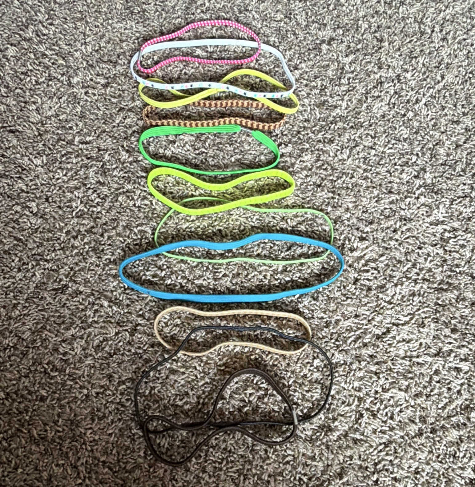 Lot of 11 Elastic Skinny Headbands, Multicolor Mixed Patterns Colorful