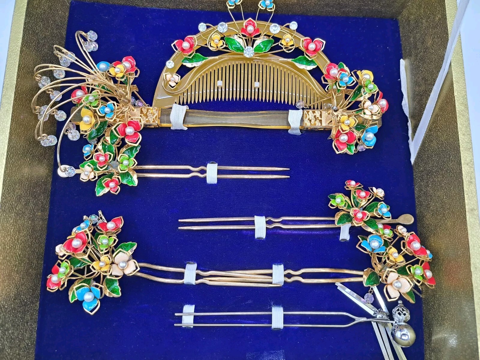 Japanese Hair Ornaments Set In Box Kanzashi Hair pin & Kushi comb For Wedding