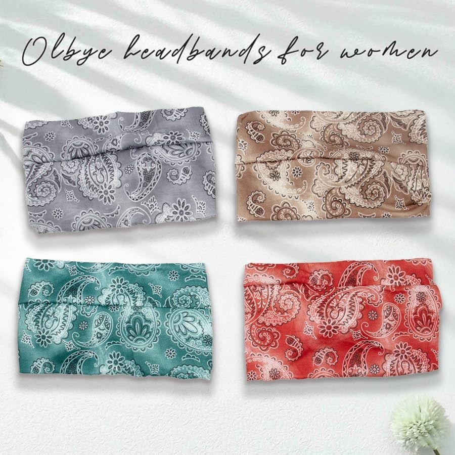Boho Headbands for Women – 4 Pack Wide Stretch Turban Knot Headbands, Soft Elast