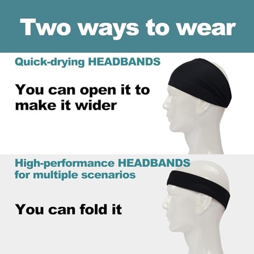 Running Headbands for Men（4 or 6 Pack, Mens Stretchy One Size （4pack）Black