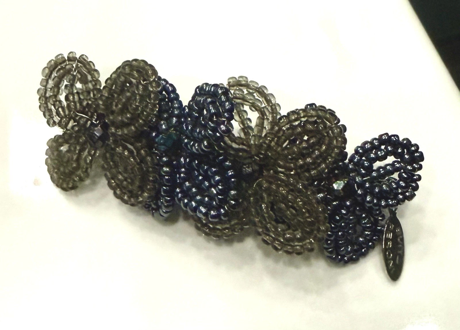 Evita Peroni Beaded Green & Blue Flower Hair Barrette Accessories
