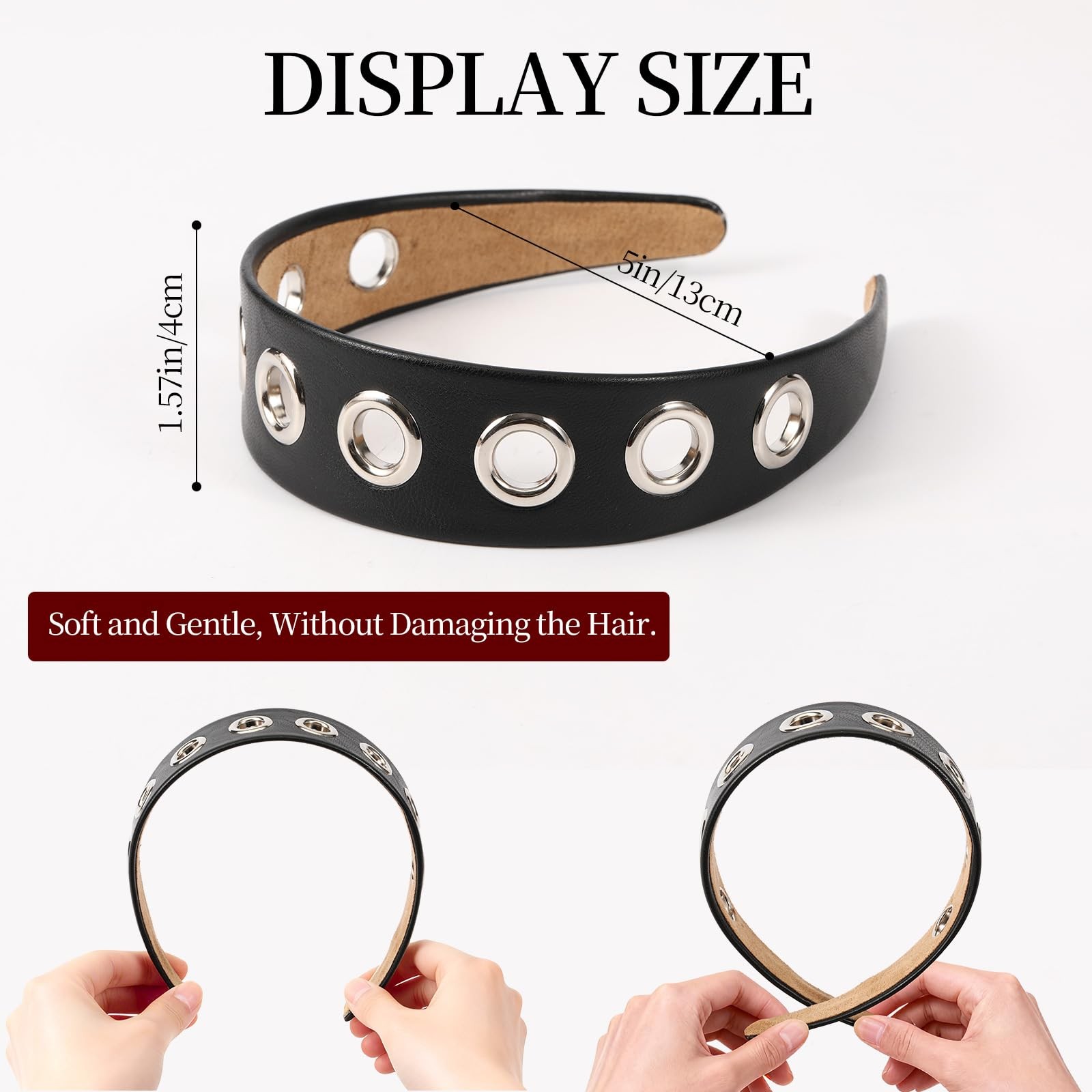 Grommet Headband for Women,Y2k Wide Eyelet Headbands, Punk PU Leather Metal H…