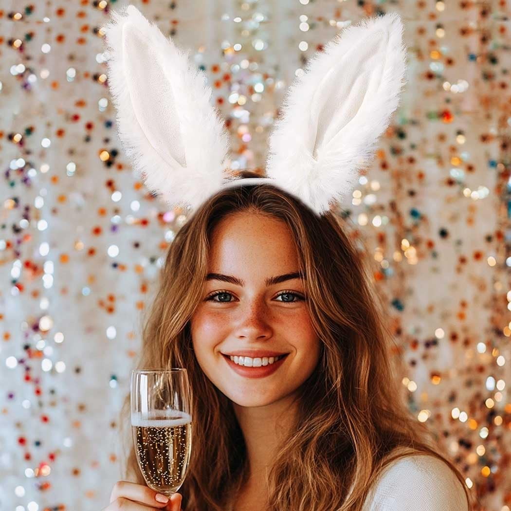 Aceorna White Bunny Ears Furry Rabbit Headbands Cute One Size,