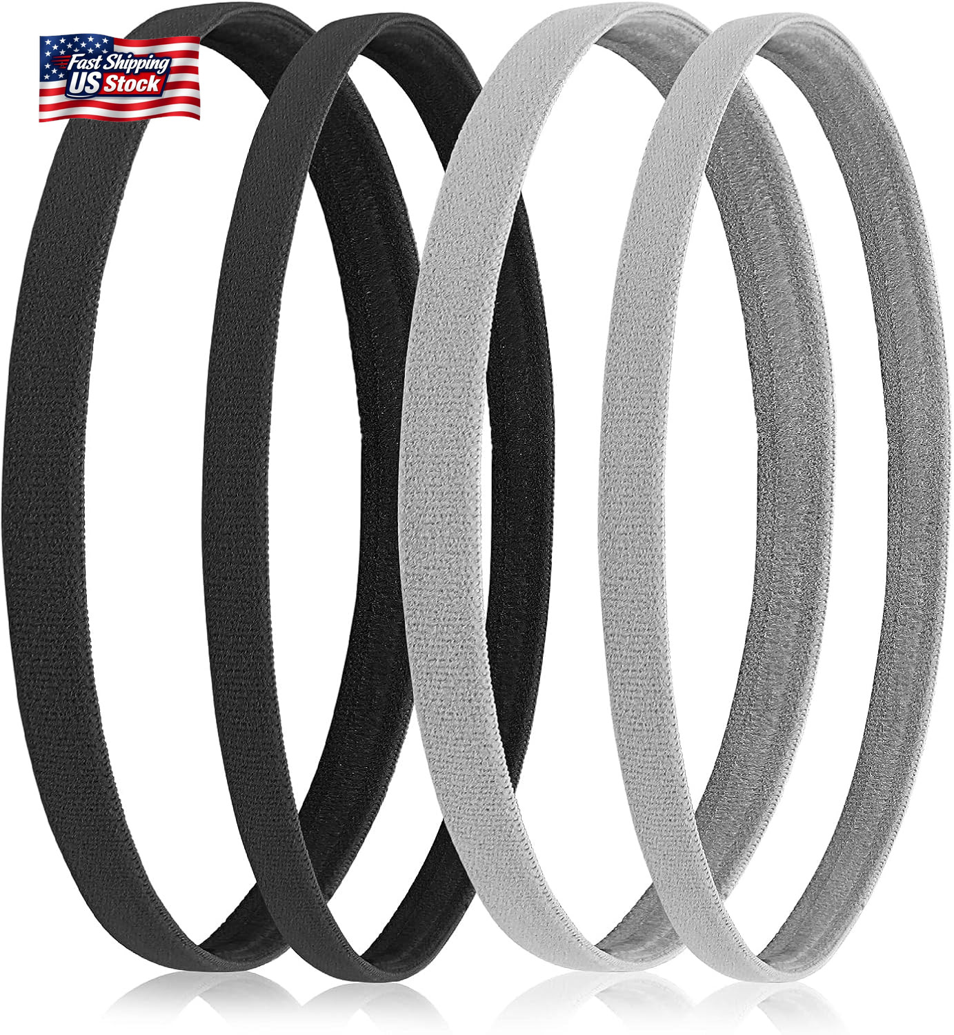 Sibba 4 Pieces Athletic Sports Headband Elastic Thin Hair Bands Non Slip Silicon