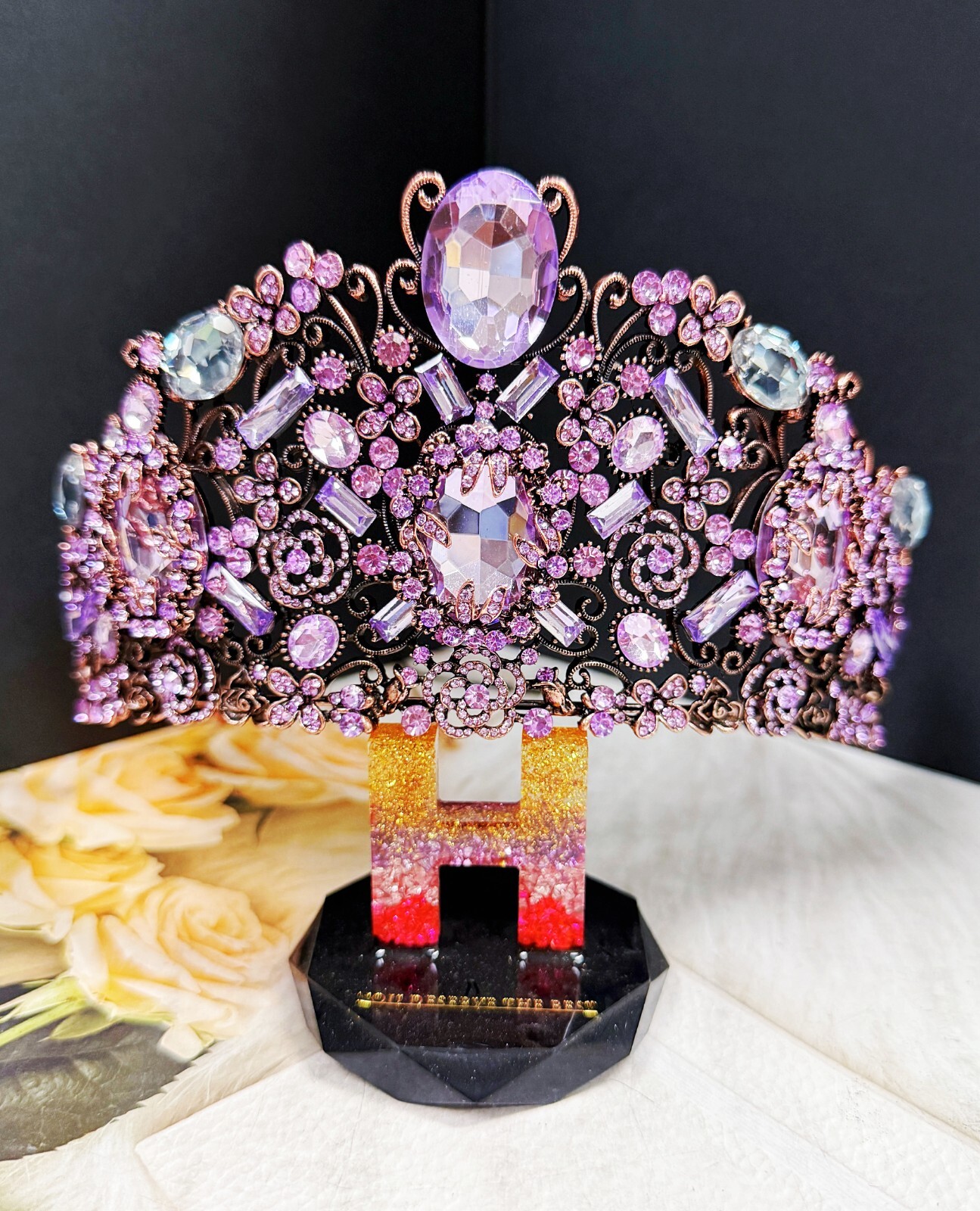 Vintage Handmade Crown, Lavender Crystal Crown, Victorian Tiara, Copper Crown