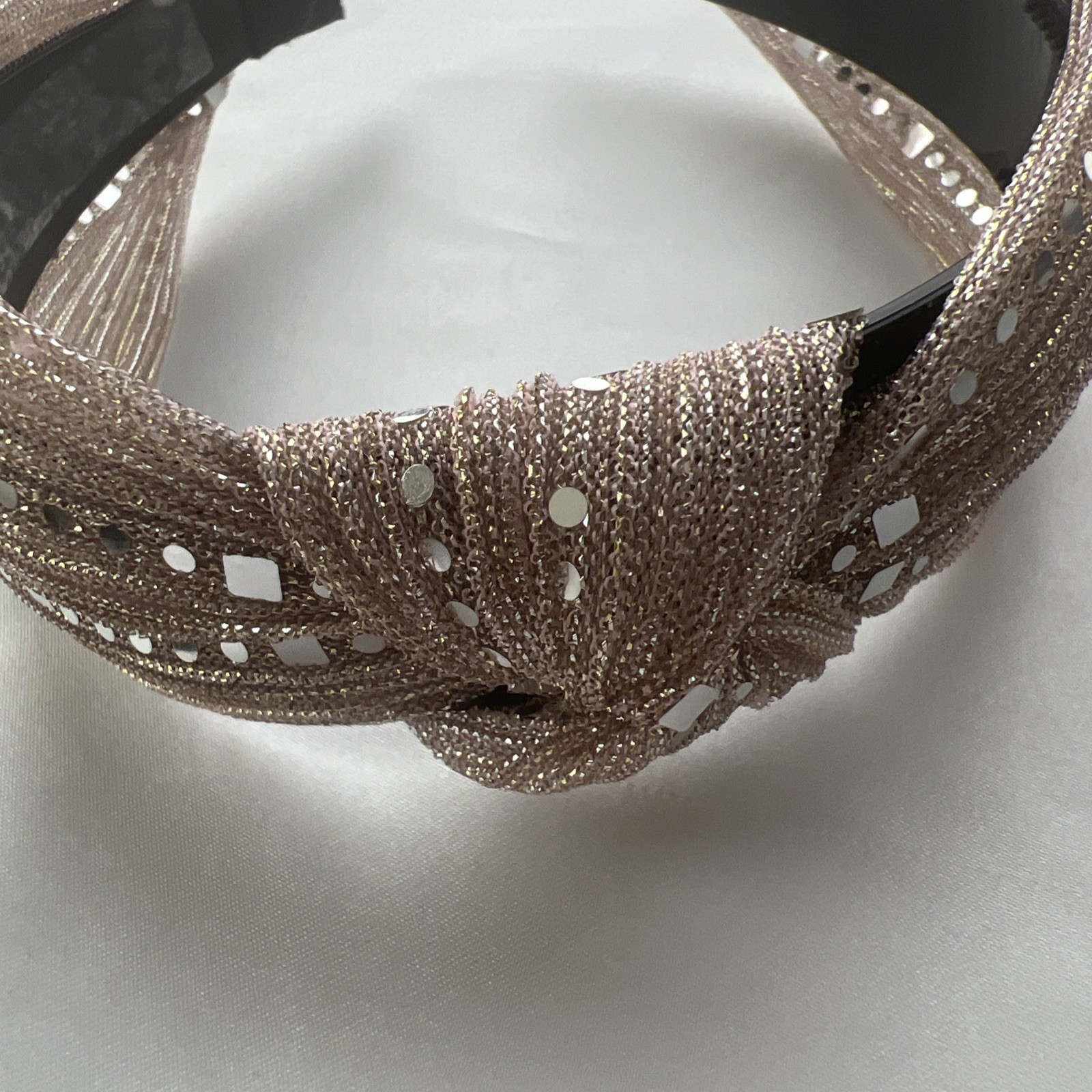 Shimmering Sequin and Bead Accent Knotted Headband – Black and Tan set of 2