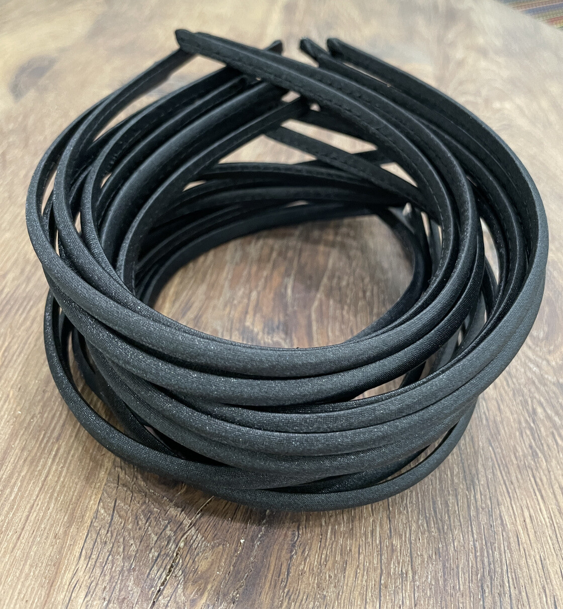 US SELLER 50pc 7mm Black Satin Covered Headbands Hair Bands Accessory DIY Craft