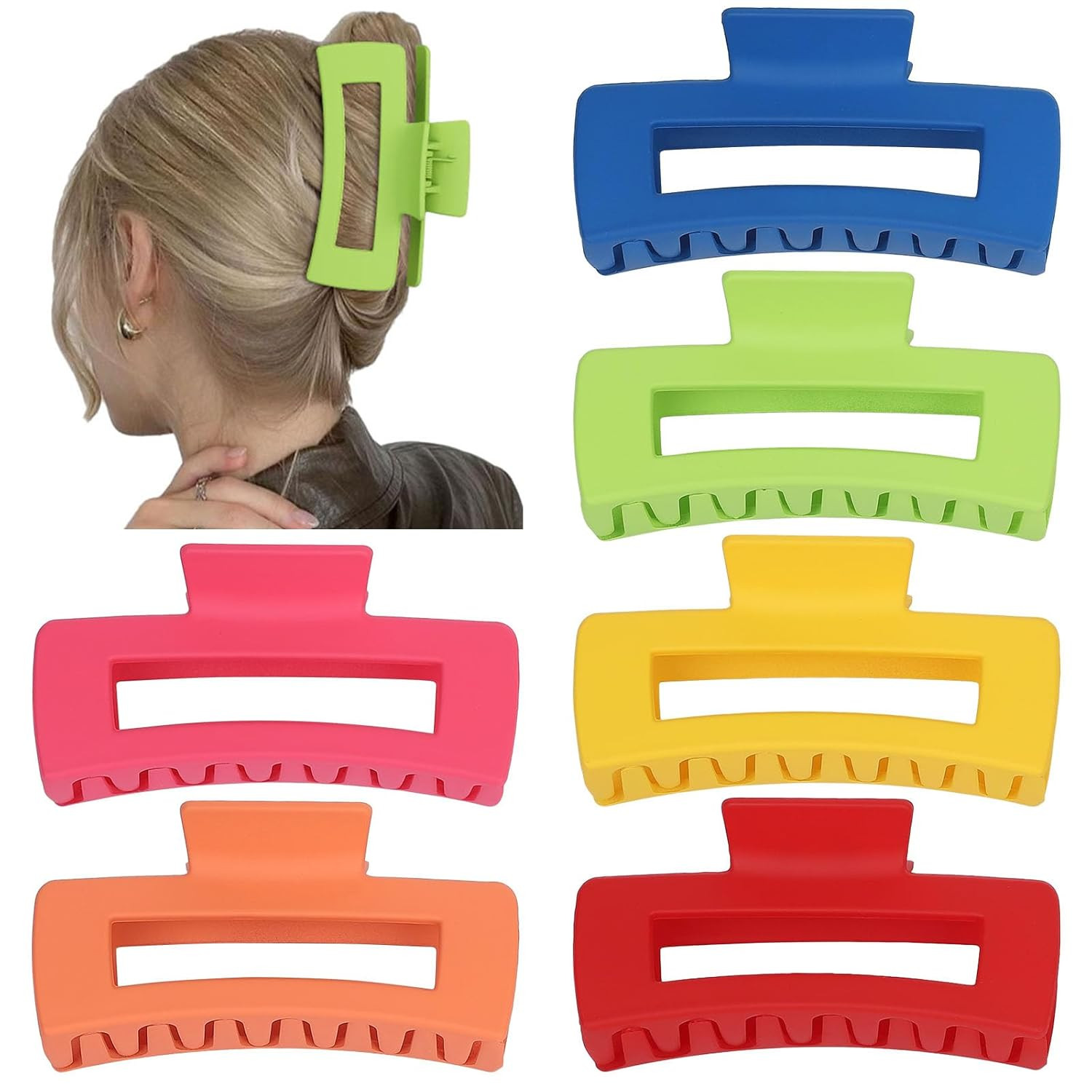 4 Inch Big Hair Claw Clips 6 Pcs Large Claw for Thick Hair Square Hair Clips for