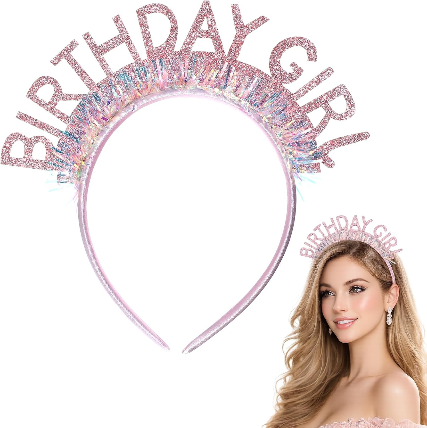 Colorful Birthday Headband for Women Glitter Happy Birthday Tiara Pink Happy Bir