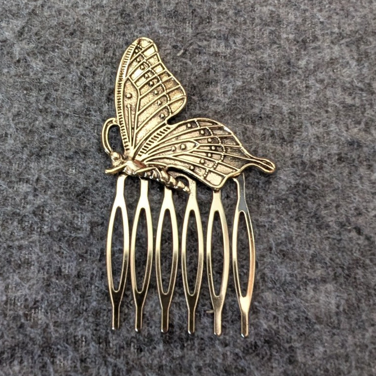 Gold Tone Metal Butterfly Hair Comb Clip Women All Hair Types