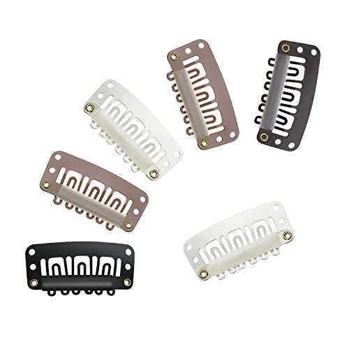 100 Pcs 32mm Hair Extension Clips 6 Teeth Wig Accessories Soft Rubber Metal Snap