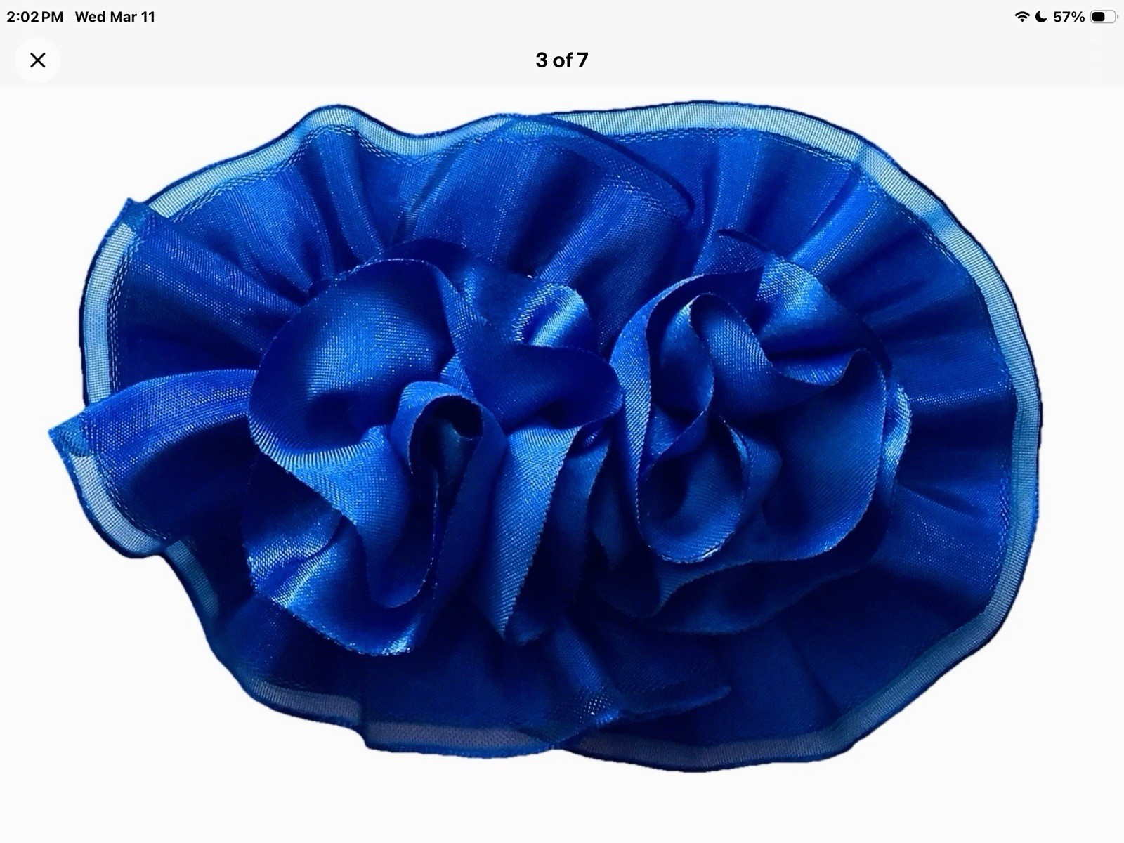 Blue Hair Bow Barrettes Jewelry Pin Satin Roses Ruffle Women Girl Accessories 6”