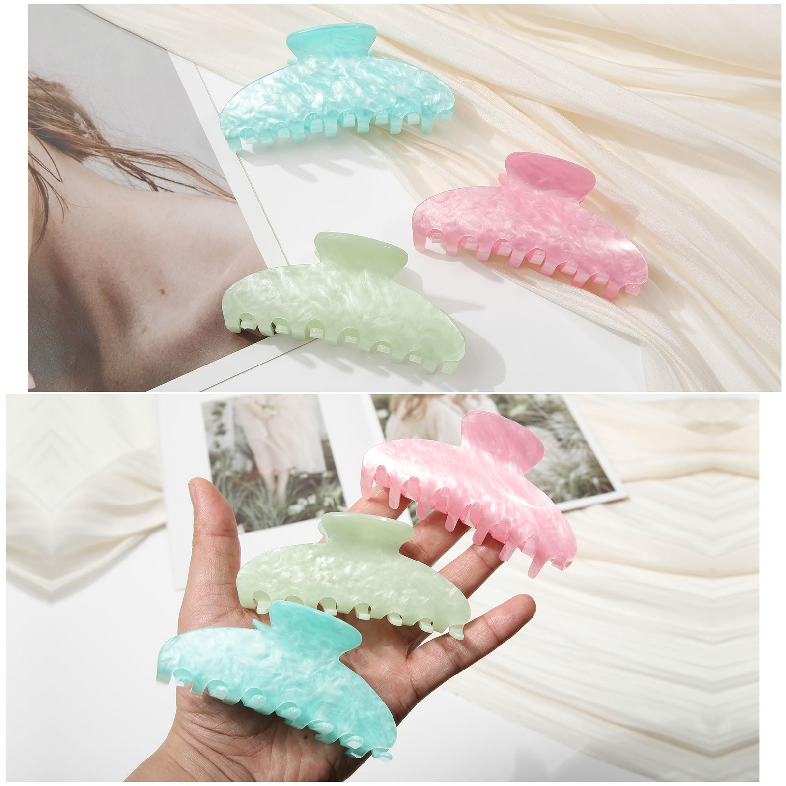HAIMEIKANG 3 Pcs Acrylic Hair One size, Light Blue, Green, Pink