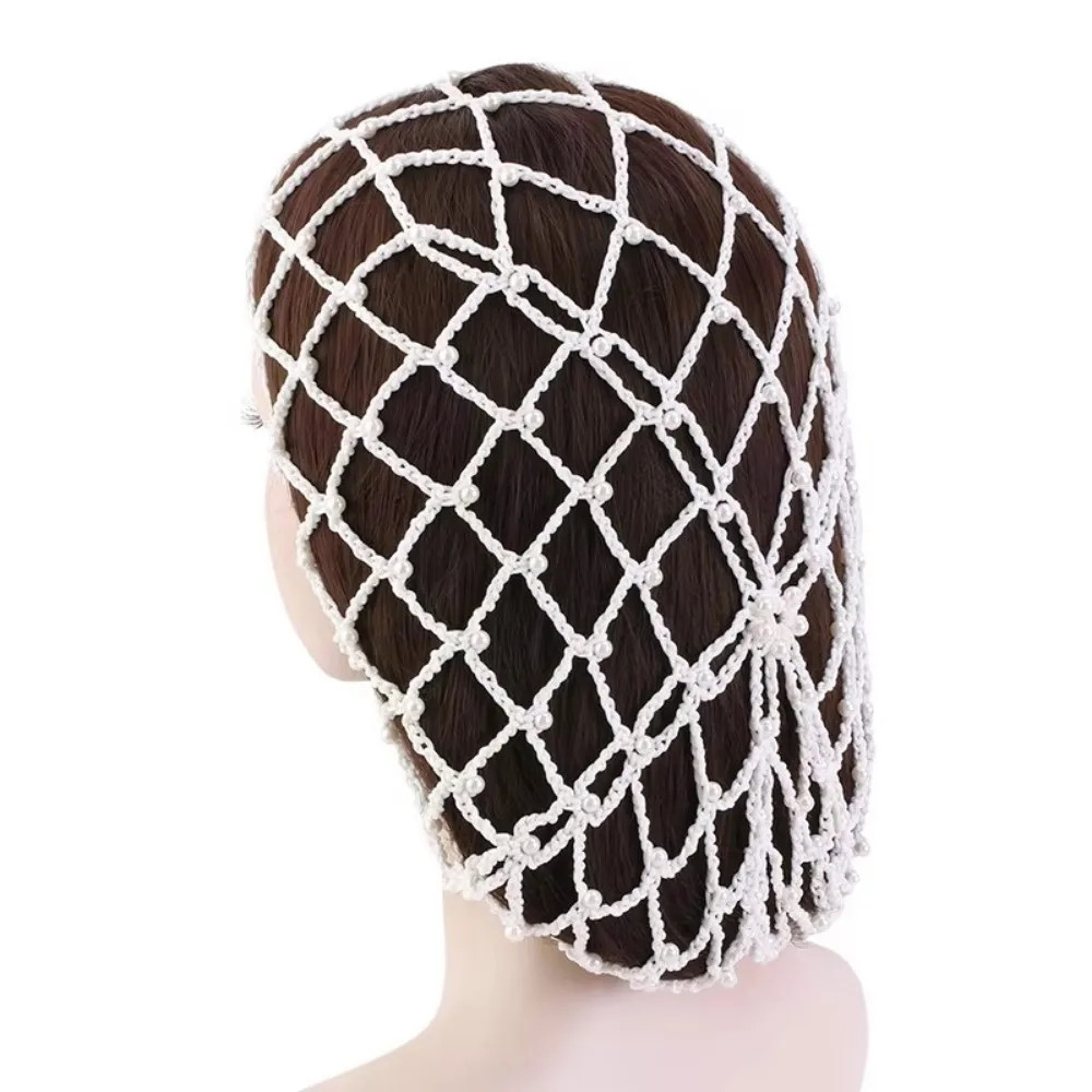 Crochet Hairnet Hair Net French Mesh Fish Net Snood with Pearls Women