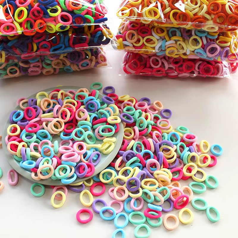 100/300/500Pcs Hair Bands for Children Colorful Nylon Scrunchie Hair Ties Rubber