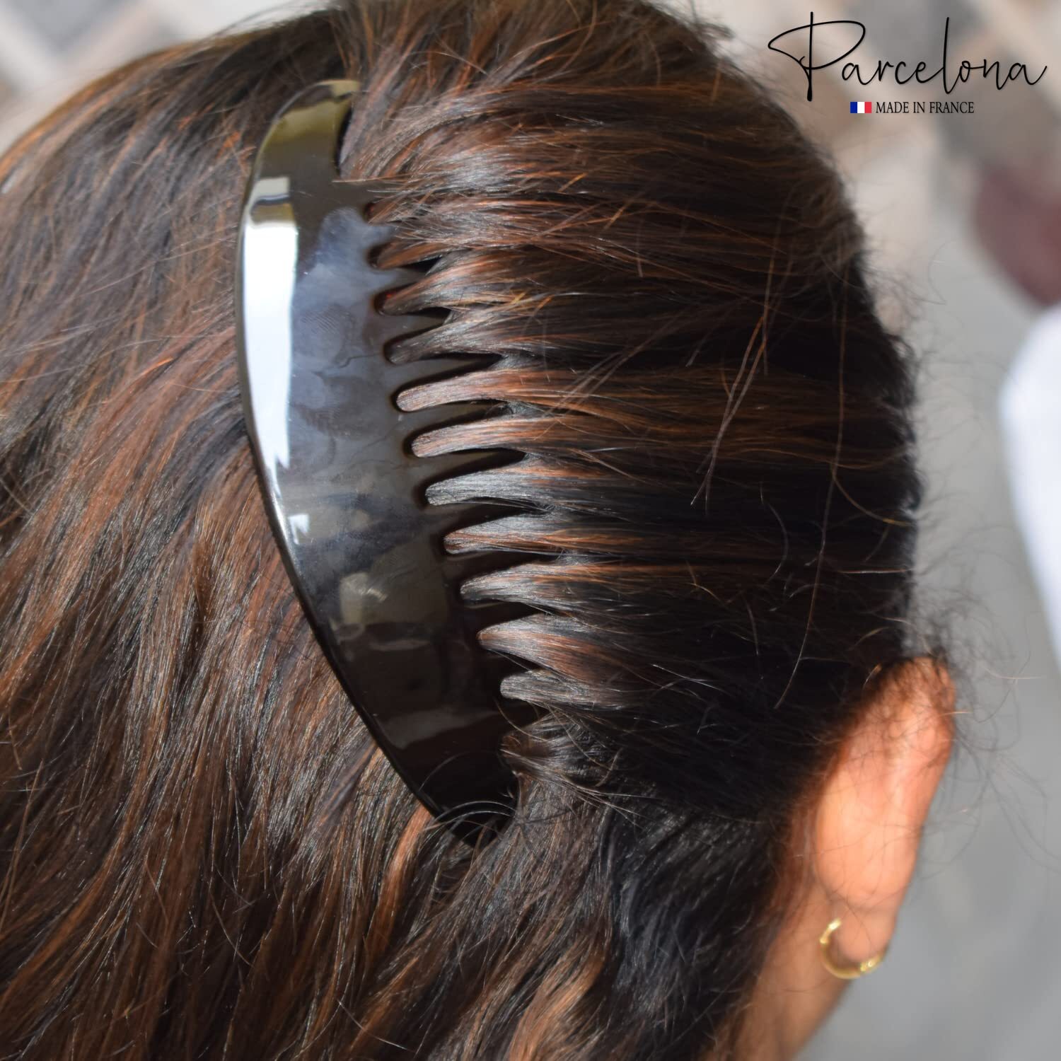 Parcelona French Alice Large Celluloid 12 Teeth Side Hair Combs for Women 2 Pcs