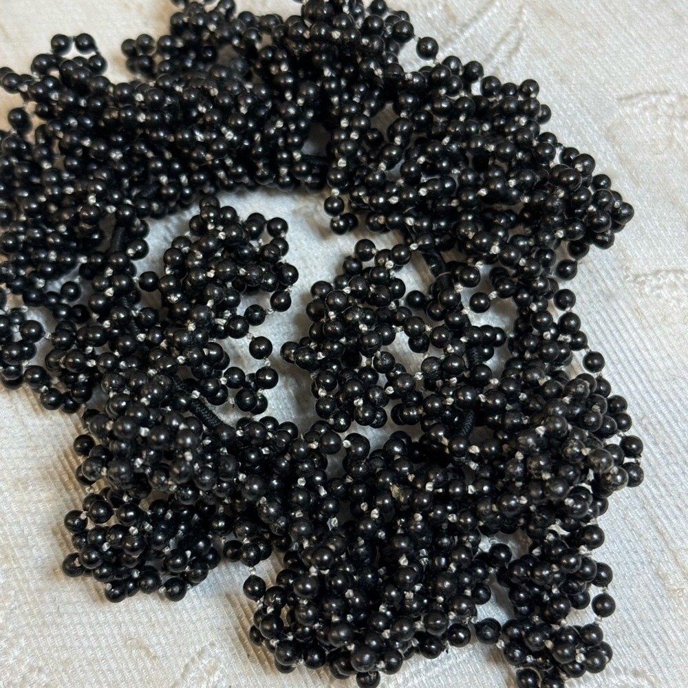 LELET NY Designer Hair Set: 3pc Black Beaded & Hand-Knotted Luxury Scrunchies