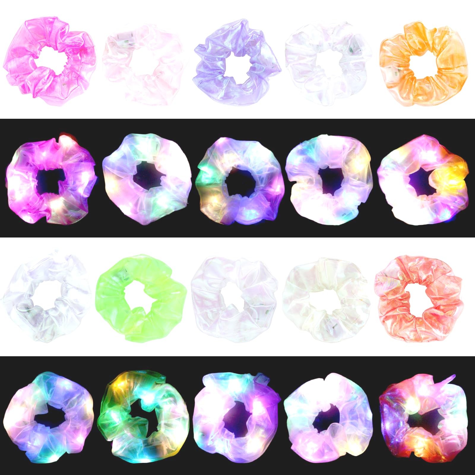 40 PCS LED Light Up Hair Scrunchies Luminous Strands Bands 3 Light Modes