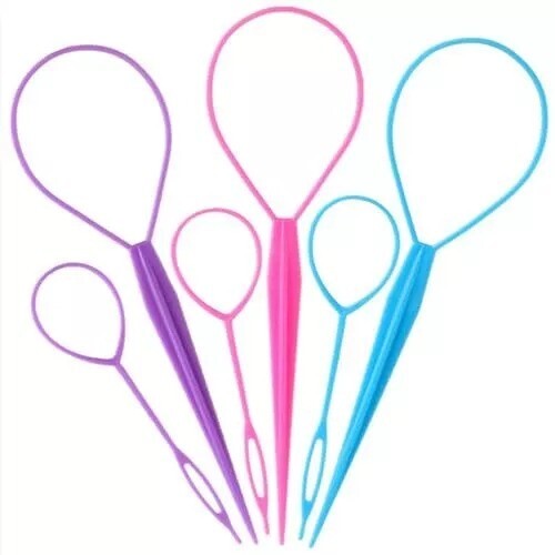 t6Pcs Topsy Tail Hair Tool Set Hair Loop Styling Hair Pull Through Ponytail M…