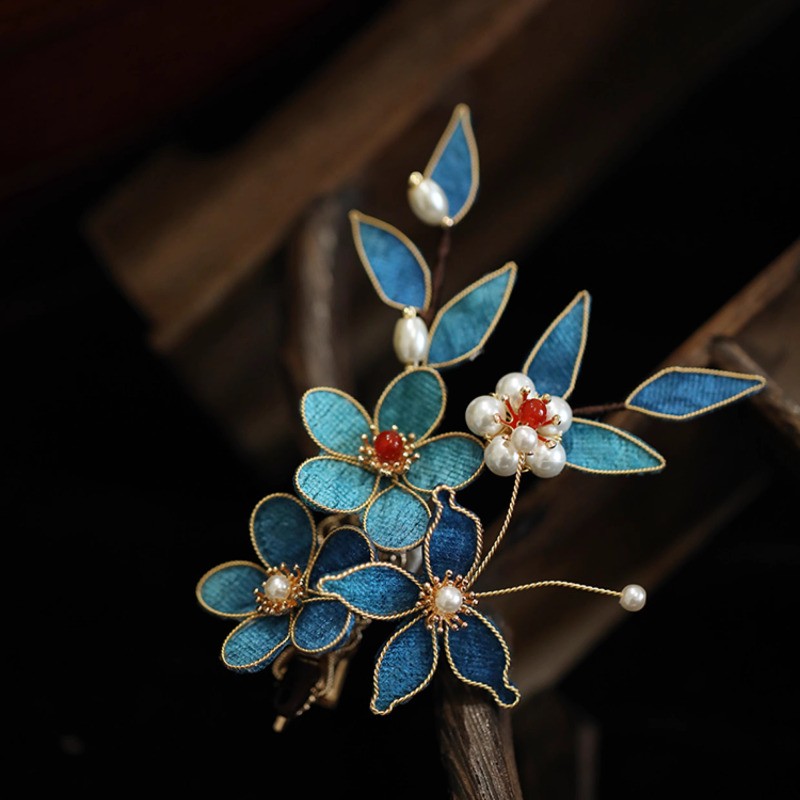 10.5cm Retro Blue Manual Hairpin Exquisitely Chinese Style Headwear Women