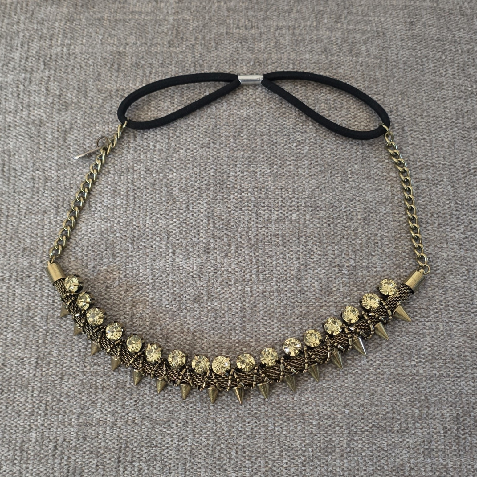 Pink Pewter Studded Spike Chain Elastic Stretch Headband Gold/Black Women