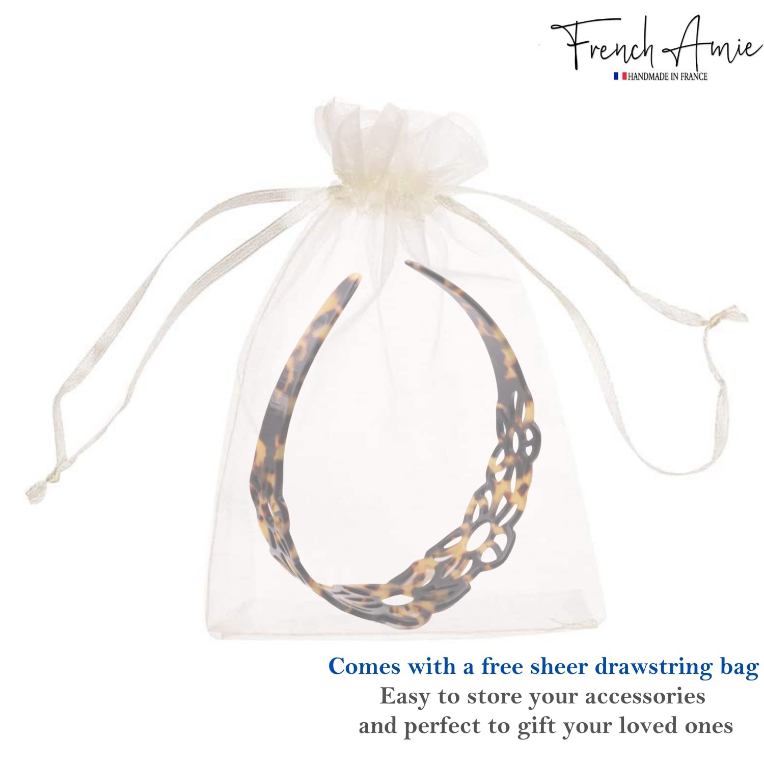 French Amie Flower Wide 1 1/2″ Celluloid Handmade Flexible Headbands