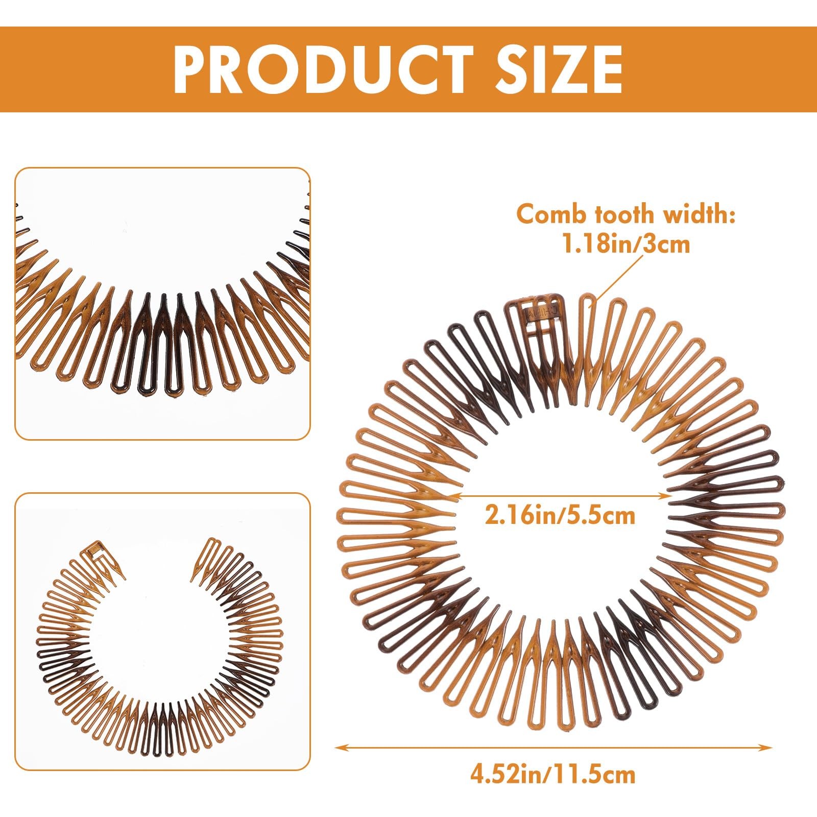 12 Pcs Circular Stretch Comb Full Flexible Zig Zag Plastic Circle Headbands S…