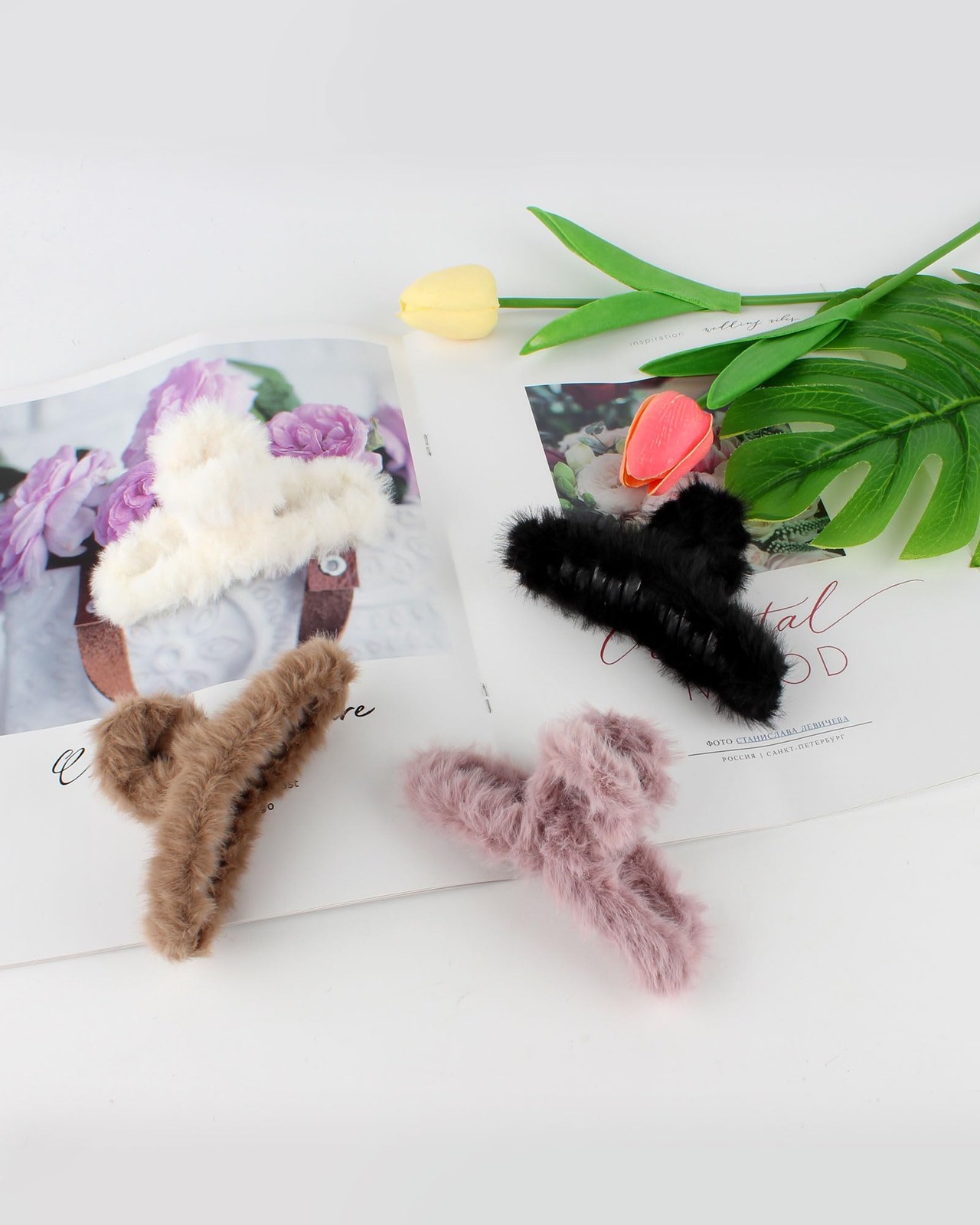 Olldag 4 PACK Large Hair 1 Count (Pack of 4), Black +White+ Purpel +Khaki