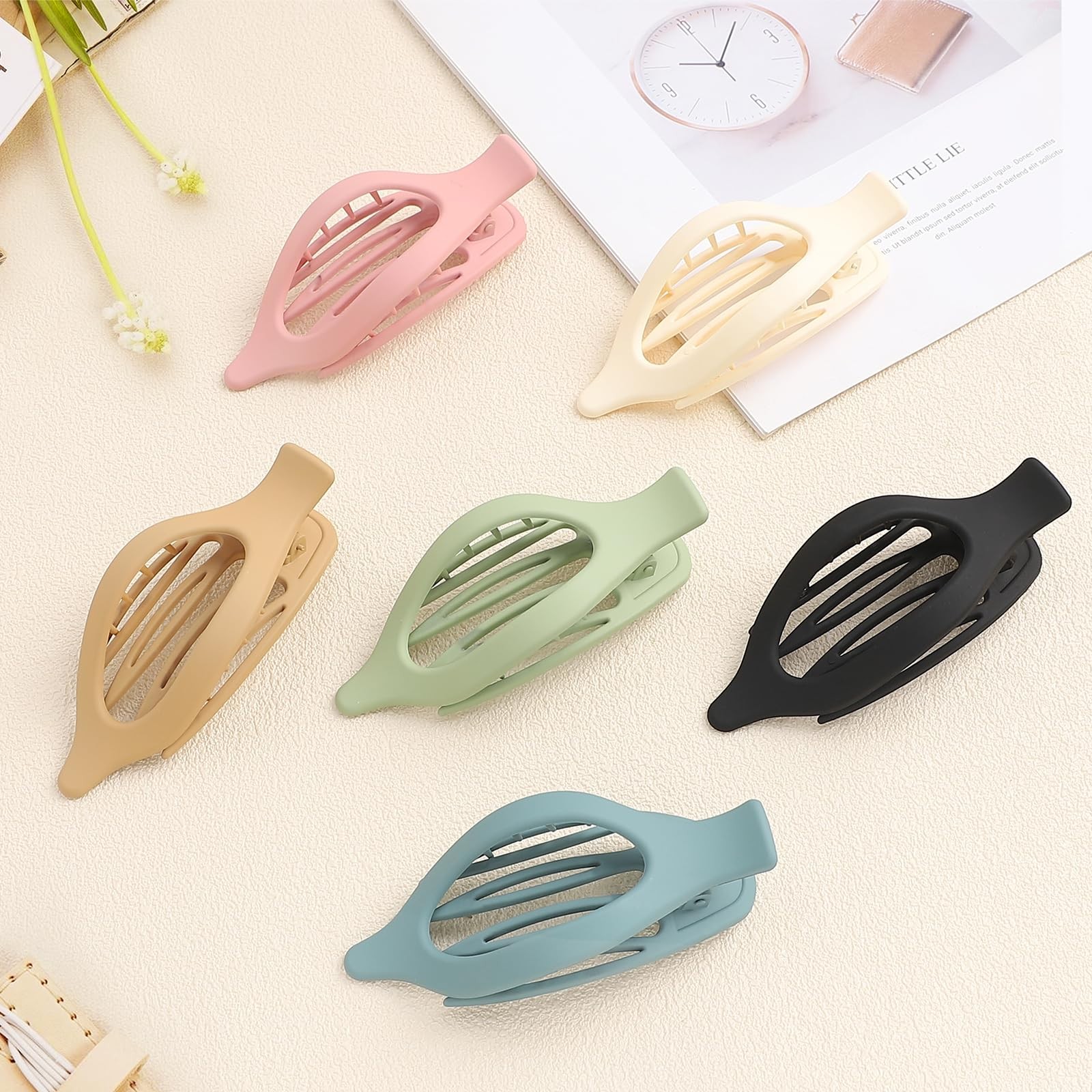 CHANDAT Flat Hair Clip 6 pcs Lay Down Claw 1 Count (Pack of 6), Colorful