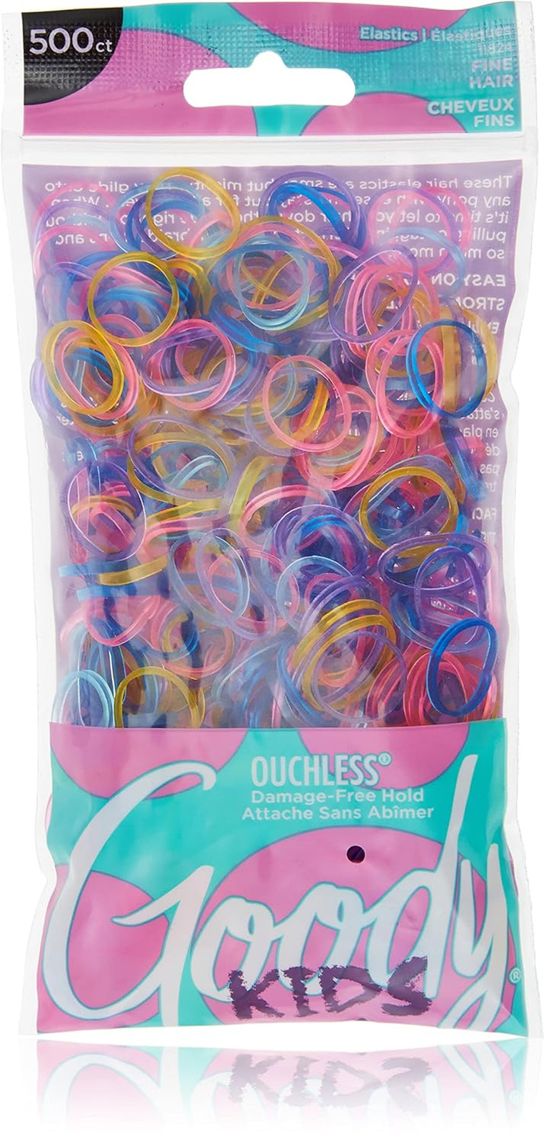 Kids Ouchless Polyband Hair Ties, 500 Ct, Assorted Colors (Glitter), Latex Elast