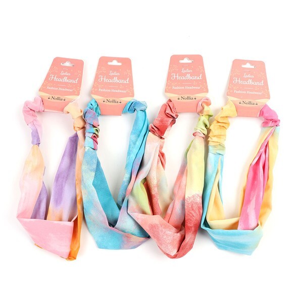 Nollia Ladies Criss Cross Elastic Stretch Headbands 4 Pack Tie Dye Spring Colors