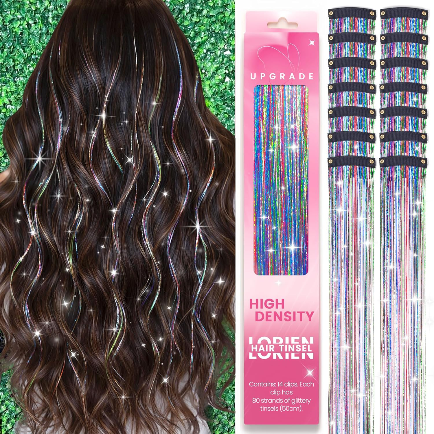 Clip in Hair Tinsel, 14 Pcs Colorful Glitter Hair Accessories for Women Girls Ki