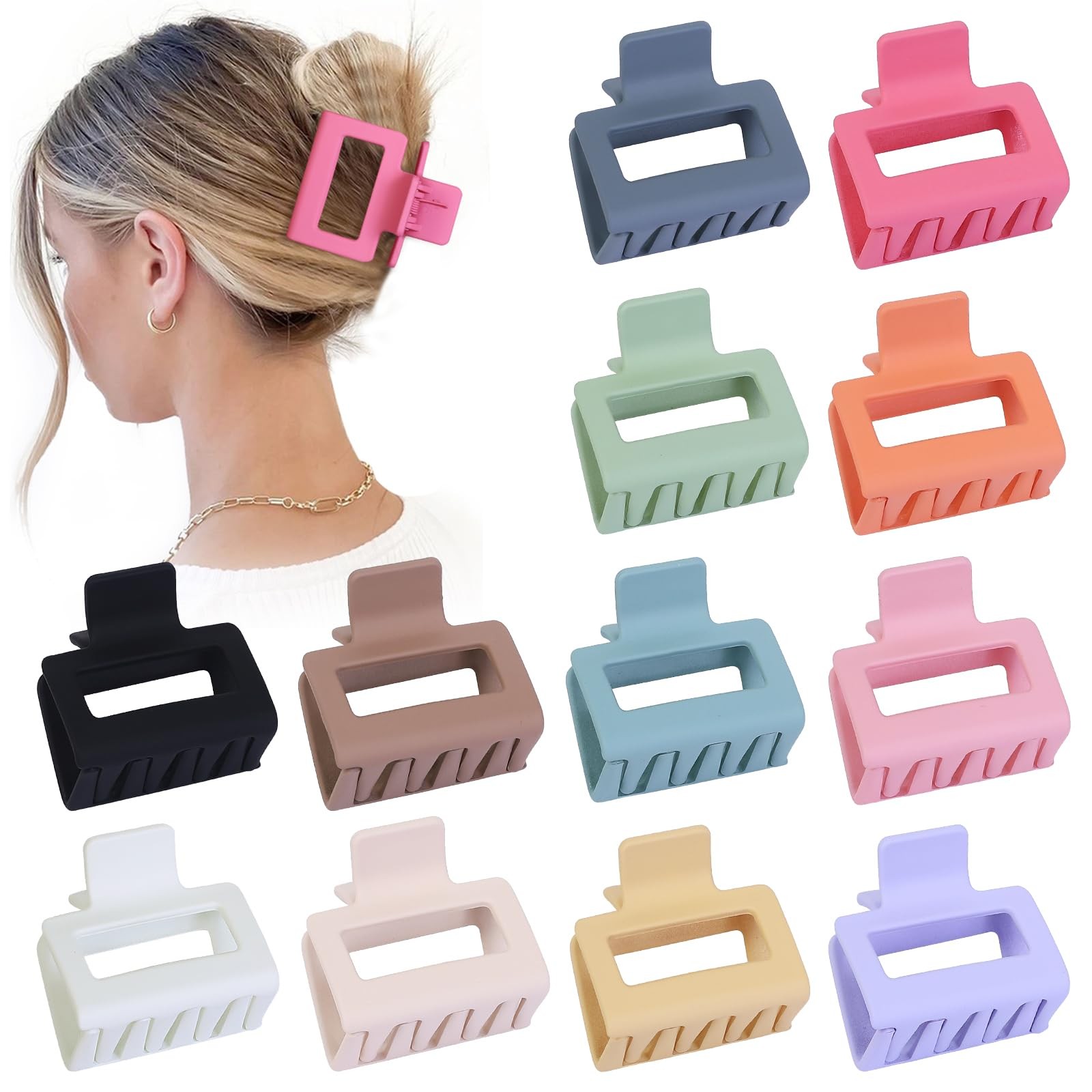 2 Inch Medium Hair Claw Clips 12 Pcs Square Hair Clips for Thin Hair Matte No…